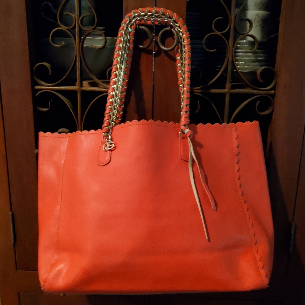Large Genuine Leather Orange Roberta Gandolf Tote Bag